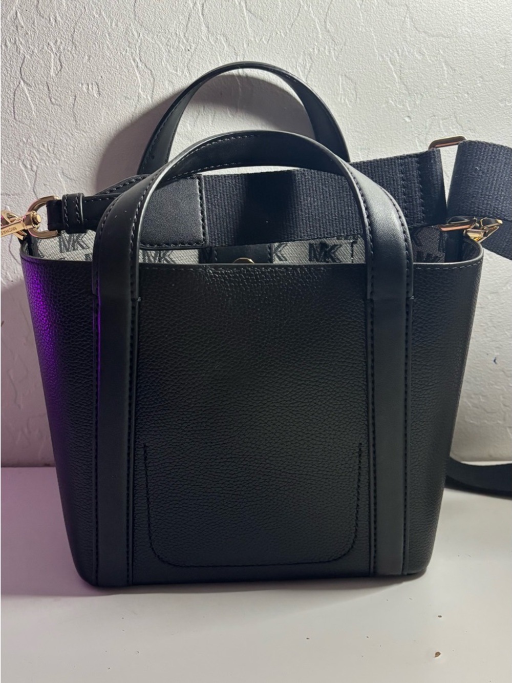 Michael Kors Black Mini Leather Logo Bucket Bag with Gold Hardware - Picture 2 of 3
